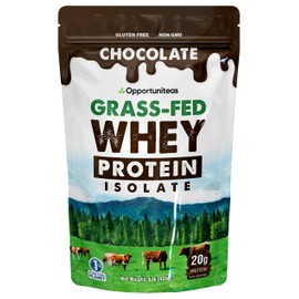 Opportuniteas Grass Fed Chocolate Whey Protein Isolate Powder - 20g Protein Powder Without Artificial Sweeteners, Hormone-Free Happy Cows, Non GMO - 1lb