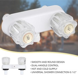 White RV Shower Faucet, Camper Shower Faucet Replacement, 4" RV Shower Valve Diverter with Dual Smoked Acrylic Knobs for Outside and Inside Bathroom Shower