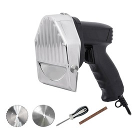 Chef Prosentials Electric Gyro Cutter & Shawarma Meat Slicer Machine With 2 pcs Stainless Steel Blades, 0-8mm Adjustable Thickness Φ4/100mm Blade,Commercial Turkish Kebab Knife Slicer Cutting Tool