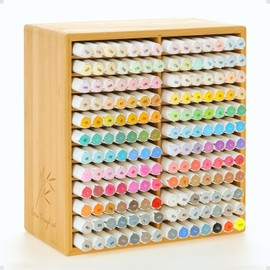 TIKSPCAE Marker Organizer for 168 Markers,Bamboo Wooden Desk Storage Organizer Rack,Markers Pens Pencils Art Brushes Storage Holder for Home Classroom Office Decor