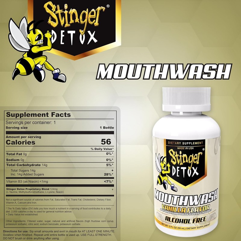 Stinger Detox Mouthwash Vanilla Flavor 2 Fl Oz Natural Ingredient