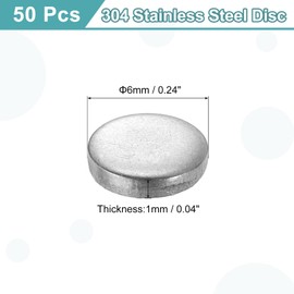 uxcell 50Pcs Stainless Steel Disc, 1/4"(6mm) Dia 0.04"(1mm) Thick 304 Stainless Steel Flat Round Sheet Blank Round Circle Plate for Crafts Metal Stamping and Jewelry Making