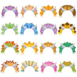Sinmoe 32 Pcs Dinosaur Party Hats Dinosaur Birthday Party Supplies Paper Dino Hats Crown Tiara Dino Birthday Headband with 32 Adjustable Ropes for Decorations, 16 Styles
