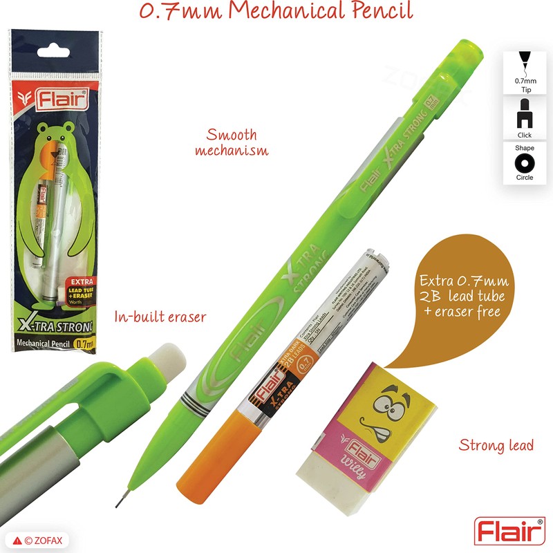 0.7mm FLAIR X-Tra Strong 2B Mechanical Pencils Rubber Tipped (GREEN