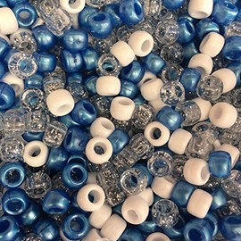 100 x Blue, White Glitter Mix 9x6mm Pony Beads
