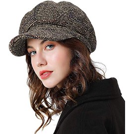 PanPacSight Womens Bert Newsboy Octagonal Cap Wool Visor Spring Hat for Girls Womens, Coffee Plaid