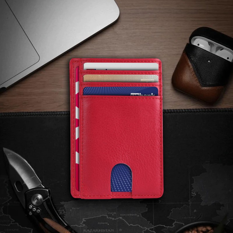 AMEHA Men's Minimalist Slim Wallet Front Pocket Genuine Leather RFID