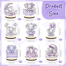 16 Pcs Wooden Baby Shower Table Centerpiece Purple Elephant Tabletop Detachable Sign Boy Or Girl Gender Reveal Table Toppers Display Decoration Elephant Birthday Photo Props Party Favor Supplies
