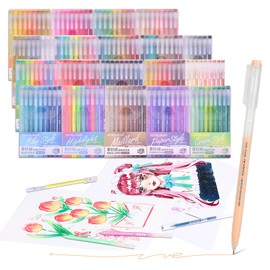 Gel Pens Set, 168 Pcs 162 Colors Fine Point 0.5mm Quick-Drying Ink for Adult Coloring Bullet Journal, Drawing and Office