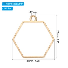 PATIKIL 50pcs Open Bezels, Resin Bezels Pendants Mold Open Back Bezels Geometric Pressed Charm Bulk Alloy Hollow Frame for Resin Jewelry Making Earrings Necklace, Hexagon, Gold Tone