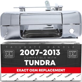TRUBUILT1 AUTOMOTIVE Tailgate Handle Assembly - Compatible with 2007-2013 Toyota Tundra - Liftgate Latch Rear Door Handle, No Rear Camera Hole - Metal, All Chrome - OEM 69090-0C040, 81213, TO1915113