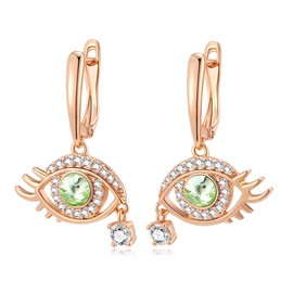 Austrian Crystal Evil Eye Teardrop Dangle Earrings for Women 14K Gold Plated Leverback Hypoallergenic Jewelry Gift (Light Green)