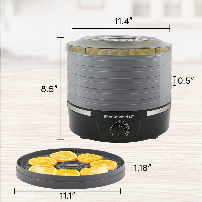 Elite Gourmet EFD319DKG Food Dehydrator, 5 BPA-Free 11.4" Trays Adjustable