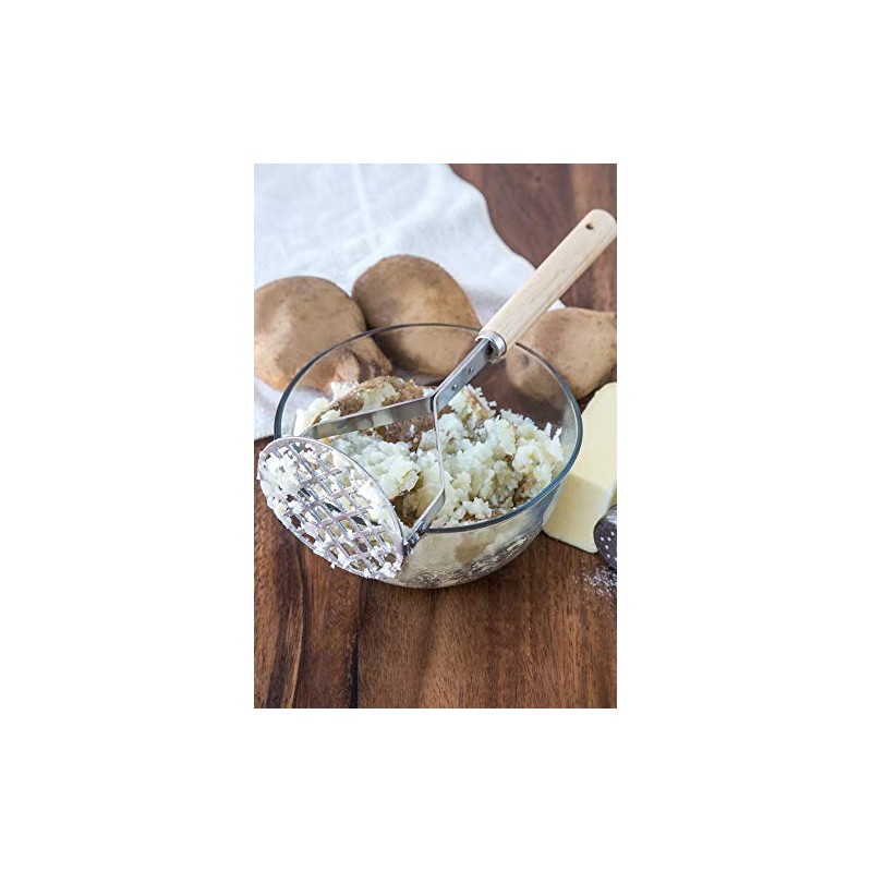 Fox Run Stainless Steel Potato Masher, Manual Masher With Wood