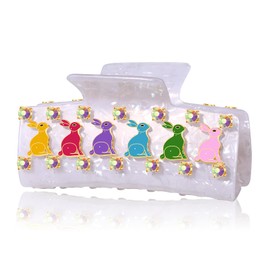 PHALIN Easter Hair Claw Clips for Women Bunny Hair Claws Large White Square Crystal Hair Barrettes Easter Accessories Outfits Gifts for Spring Holiday (Pattern H)