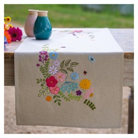 Vervaco Embroidery Kit Table Runner Embroidery Set Adults Pre-Printed Happy Spring Embroidery Runner for DIY Embroidery Blanket Embroidery Kit Flat Stitch Approx. 35 x 95 cm Creative Gift