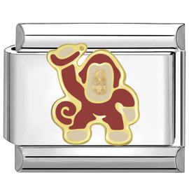 Quiges - 9 mm Italian Style Charm Module Stainless Steel Monkey for Italian Bracelets, Gemstone, No Gemstone