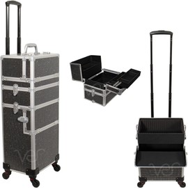 JC Beauty 6 in 1 Professional Interchangeable Rolling Makeup Train Case Trolley Travel Cosmetic Organizer, Black Crystal