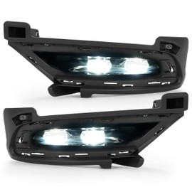 HECASA Pair LED Fog Light&Bezel Compatible with 2015-2024 Chrysler 300 Replacement for CH2592154 CH2593154 CH1038172 CH1039172 Fog Lamp Kit Trim Cover Clear Lens Black Housing - Driver&Passenger Side