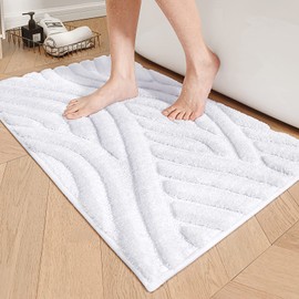 Color&Geometry White Bathroom Rugs Absorbent Bath Mat for Shower, 24 x 36 Non Slip Bath Rugs for Bathroom, Soft Washable Easy to Clean Bathmats Large Microfiber Bathroom Floor Mat
