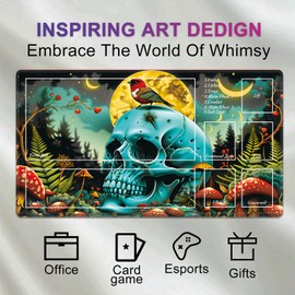 MTG Playmat TCG Ultrapro Playmats with Magic Zones, 24x14 inch Trading Card Game and Anime Enthusiasts, Non-Slip Protects Cards Larger Gaming Area, Multipurpose Artistic Mat(Mushroom Skull)