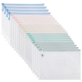 5 Colors Plastic Wallet A4 Folder File Zip Bags Zipped Extra Thick Mesh Document Zipper Bags Ziplock Bags Plastics A4 Wallets for Offices Home Travel School Supplies (20 Pcs-Style B)