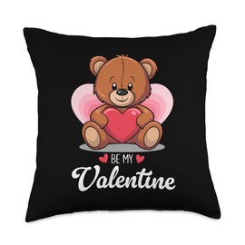Message Cute Bear Holding Heart Love Valentine's Day Throw Pillow
