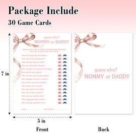 TRKAE Guess Who Mommy or Daddy - Baby Shower Game Set, 30 Pink Bow Baby Shower Game Cards, Game Cards for Baby Announcement Gender Reveal, Baby Shower Party & Activities Supplies -P08