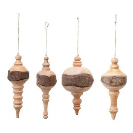 Creative Co-Op Carved Mahogany Finial, Natural, Set of 4 Styles (Each One Will Vary) Wood Ornaments