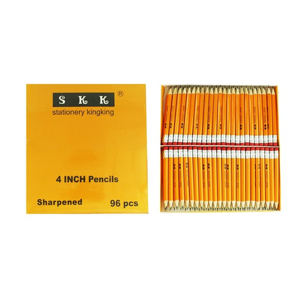SKKSTATIONERY Half Pencils with Eraser Tops, Golf Pencils, 4 inch Mini Pencils, Classroom, Pew - #2 HB, Hexagon, Pre-sharpened, 96/Box.
