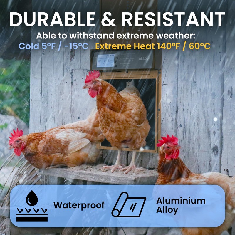 Okkobi Automatic Chicken Coop Door Solar Powered - LCD Display