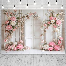 AIBIIN 8x6ft Pink Floral Wall Photography Background Indoor Empty Room Flower Arch backdrop Adult Birthday Maternity Portrait Decor Background Photo Props