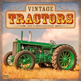 Vintage Tractors | 2026 12 x 24 Inch (Hanging) Monthly Square Wall Calendar | Plastic-Free | BrownTrout | Farm Rural Country