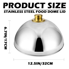Stainless Steel Food Cover Food Dome Serving Food Dish Cover Lid Steaming Food Round Cover Serving Cover for Griddle Grill Restaurant Home（Gold 12.6 inches）