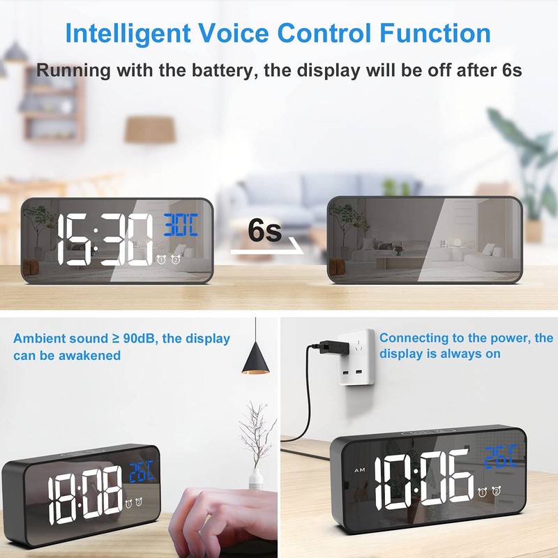 Digital Alarm Clock, with Large Led Temperature Display, Portable Alarm
