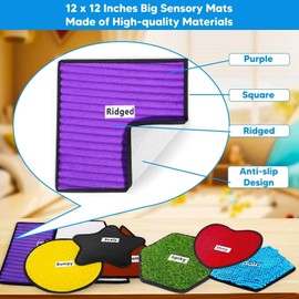 Garybank Labeled Sensory Mats w/Therapy Games for Autistic Kids, 8 Pcs Texture Mats w/48 Game Cards, Autism Kids Sensory Toys, Special Education Classroom Must Haves, Sensory Tile for Calm Down Corner
