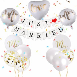 Zamety Wedding Decoration Set, Just Married Garland, Mr & Mrs Decoration Wedding, Bride and Groom Wedding Decoration, Perfect Wedding Decoration for Engagement, Wedding Party