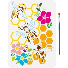 FINGERINSPIRE Beehive Stencils with Paint Brush, 11.7x8.3Inch Honeybee Pattern, Spring Themes, DIY Crafts