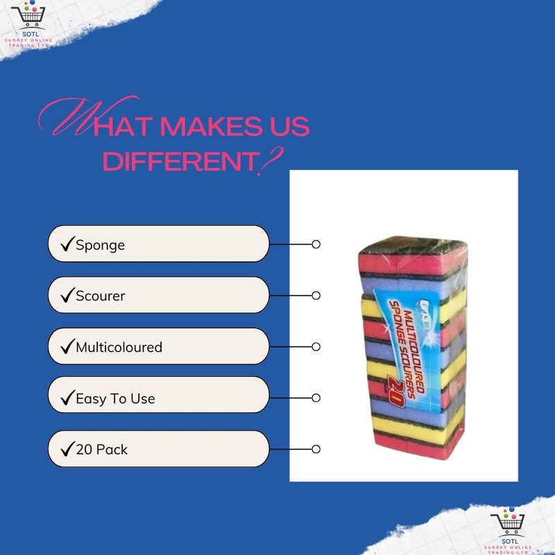 SOTL® Multi-Coloured Sponge Scourers Heavy Duty, Non-Scratch, Kitchen Cleaning Pads,