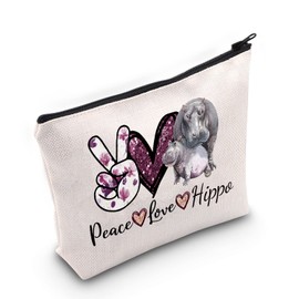 WZMPA Funny Hippo Cosmetic Makeup Bag Hippo Lover Gift Peace Love Hippo Makeup Zipper Pouch Bag Animal Lover Gift (Peace Hippo)