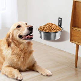 Wall Mounted Dog Bowls, 8 Inch Metal Elevated Pet Bowls for Medium Dogs, Set of 2 with Heavy-Duty Stands, Stainless Steel, Adjustable Height, Easy Installation, Ideal for Dry & Wet Food