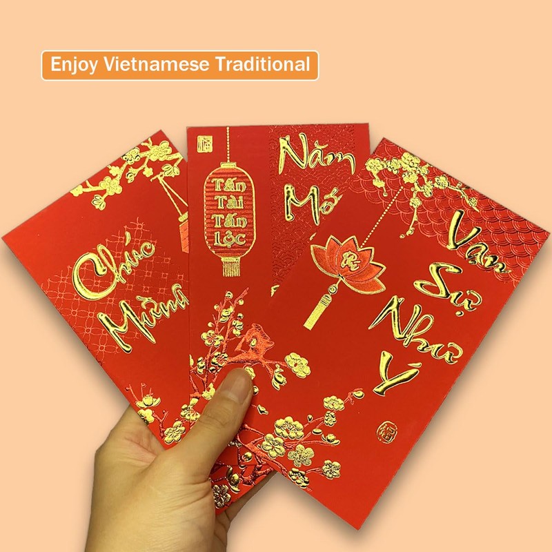 Zurtoki 36 PCS Vietnamese New Year Red Envelopes,Hong Bao Li