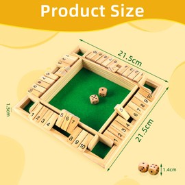 Bubuny Shut The Box Game, Wooden Board Game with 2 Dice, Dice Game, Math Educational Toy for Children and Adults, 4 Players Dice Board for Family, Travel Games, Pub Games