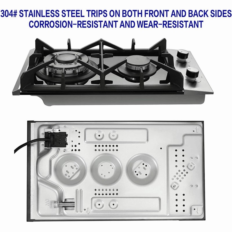 Eascookchef 12 inch Eascookchef Gas Cooktop 2 Burners NG/LPG Tempered
