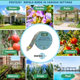 PESTEZE Dual Sided Holographic Reflective & Sound Bird Scare Tape [2 Inch x 360 ft] Use in Yards & Farms to Protect Vegetables, Fruits, Crops & Buildings from Pest Birds Without Harming Them