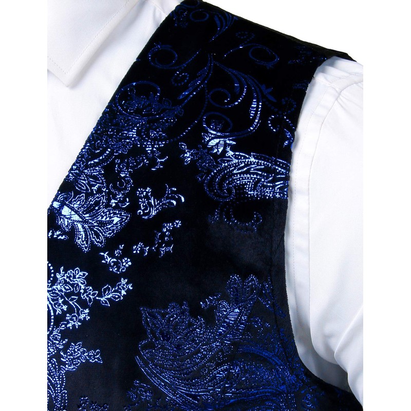 ZEROYAA Mens Hipster Blue Paisley Single Breasted Suit Dress Vest/Tuxedo