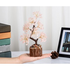 GUJOXILA Rose Quartz Crystal Tree Healing Crystals Gift for Women Rose Quartz Crystals Tree of Life Money Tree Pink Spiritual Meditation Reiki Gifts Office Desk Decor Ornament