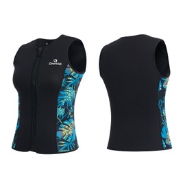 Owntop Women's Wetsuit Top, 3 mm Thermal Sleeveless Neoprene Vest, Wetsuit Jacket, Warm, Comfortable, Surfing, Snorkelling, Swimming, Diving, Women, Green, L