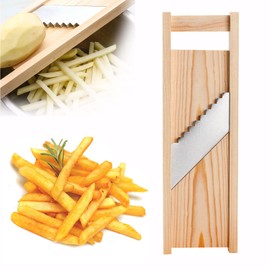 Kitchen Potato Chipper, Professional French Fries Chip Cutter with Stainless Steel Blade And Actual Wooden Frame, for Home And Commercial Use, Fast Cutting,7 * 8mm
