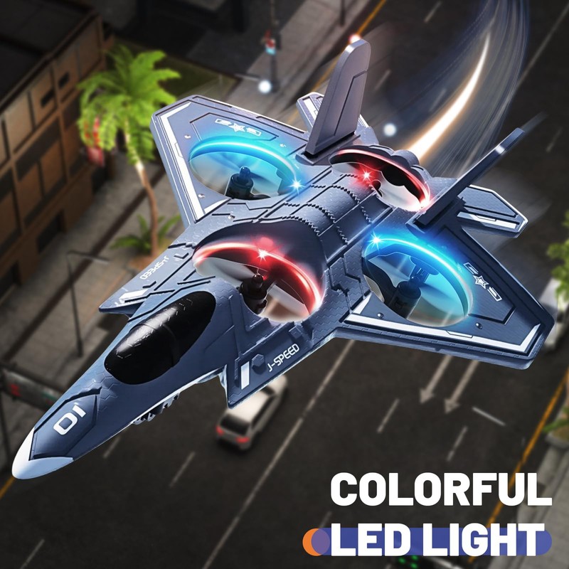 ENJOYFLY Foam Remote Control Airplane, LED Fighter Jet with 360°